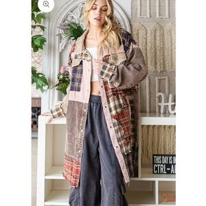 Oli & Hali Plaid Print Corduroy Star Patchwork Button Down Jacket Shacket L